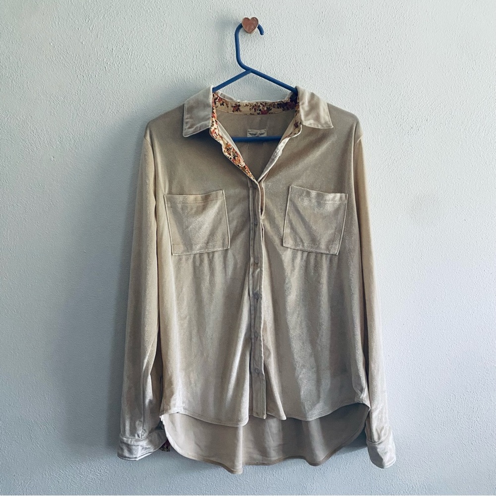 Thread & Supply Velvet Cream Floral Button Down Shirt